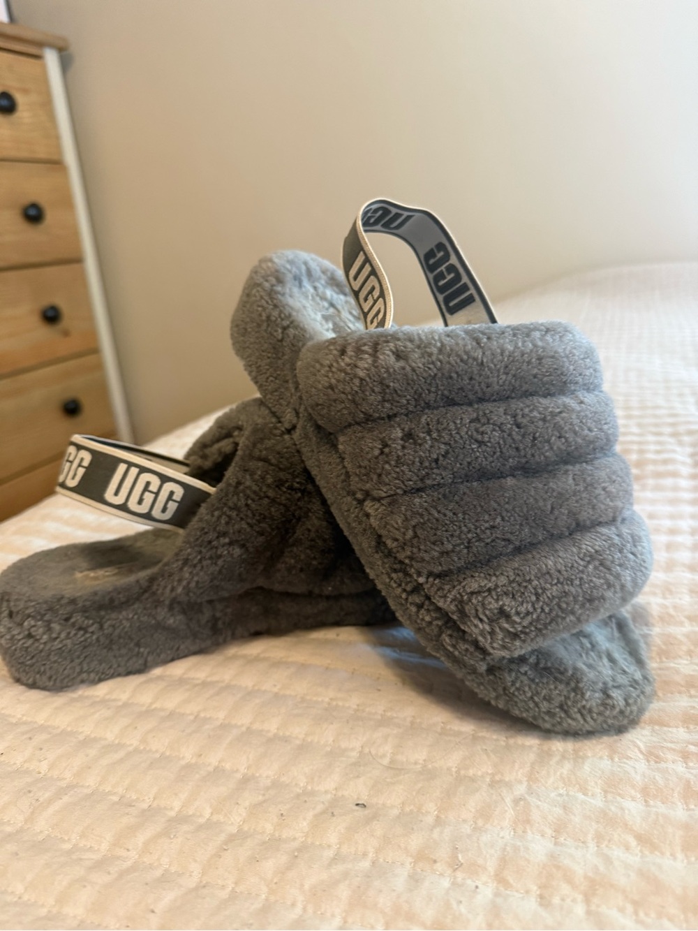 UGG Gray Fluff Slippers